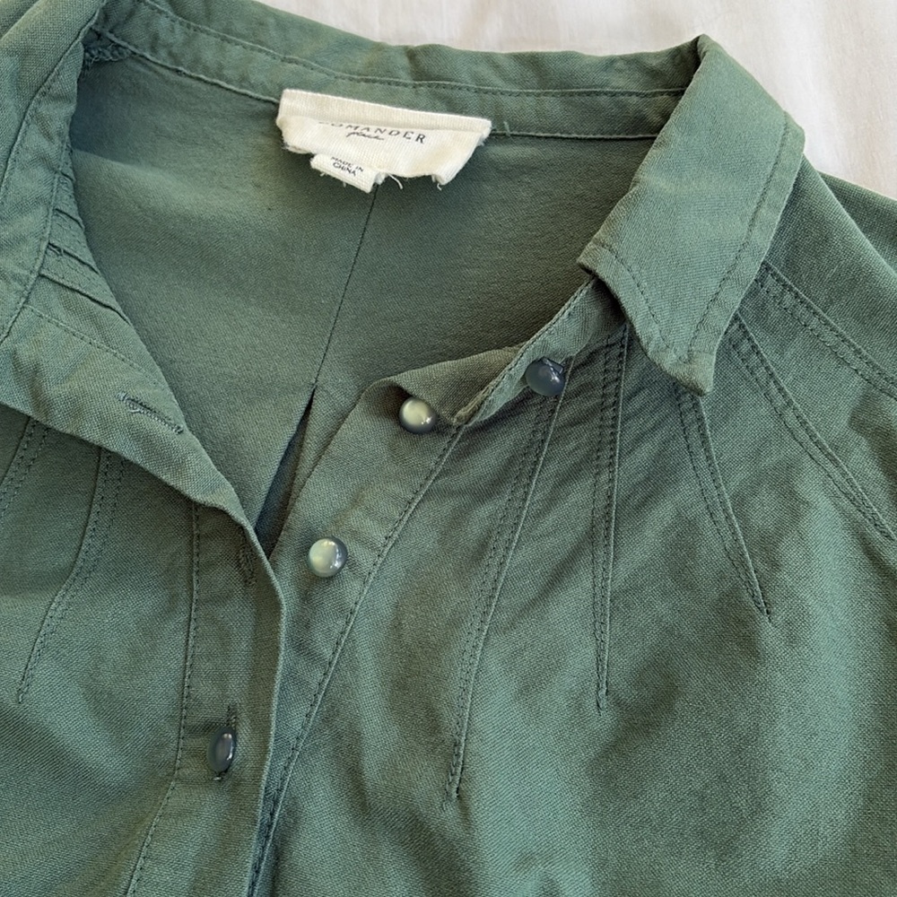 Tuckernuck Pomander Place Green Button Down Collared Polly Shirt Dress Women’s L - Picture 8 of 13